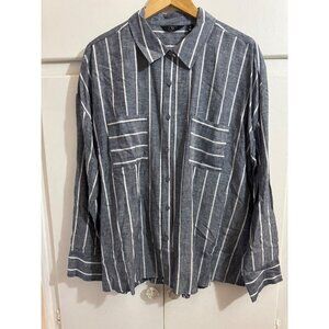 New! G by Giuliana Linen Button Down Blouse. Gray w/ White stripe, XL